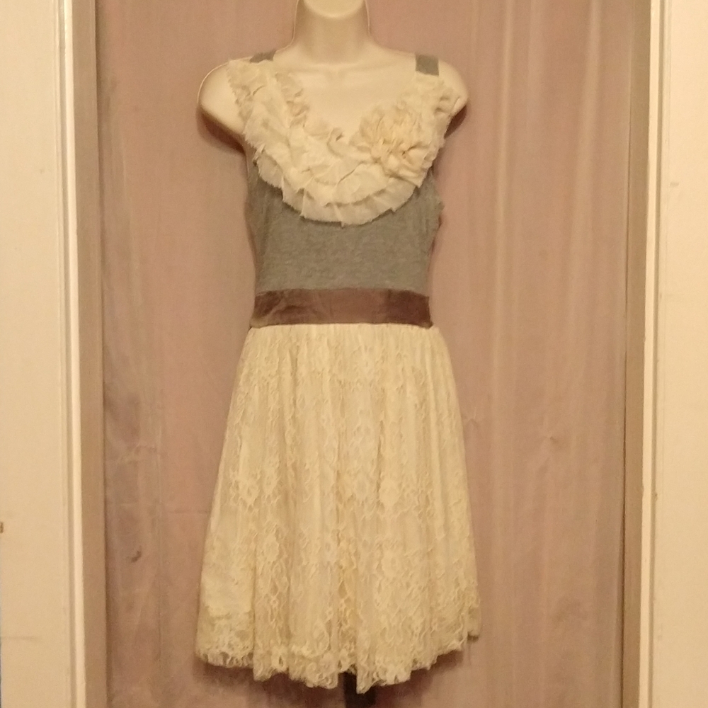 Sleeveless Party Dress Lined Lace Skirt Jersey Top